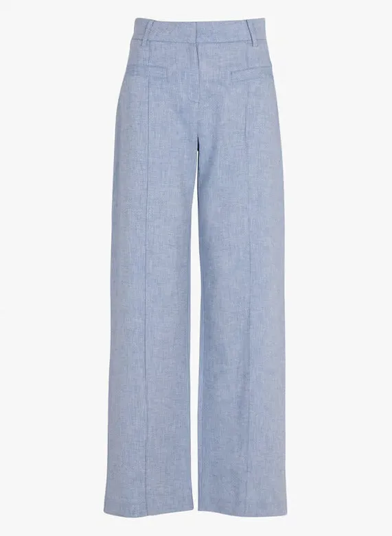 Suncoo Joana Blue Straight Leg Linen Blend Trousers