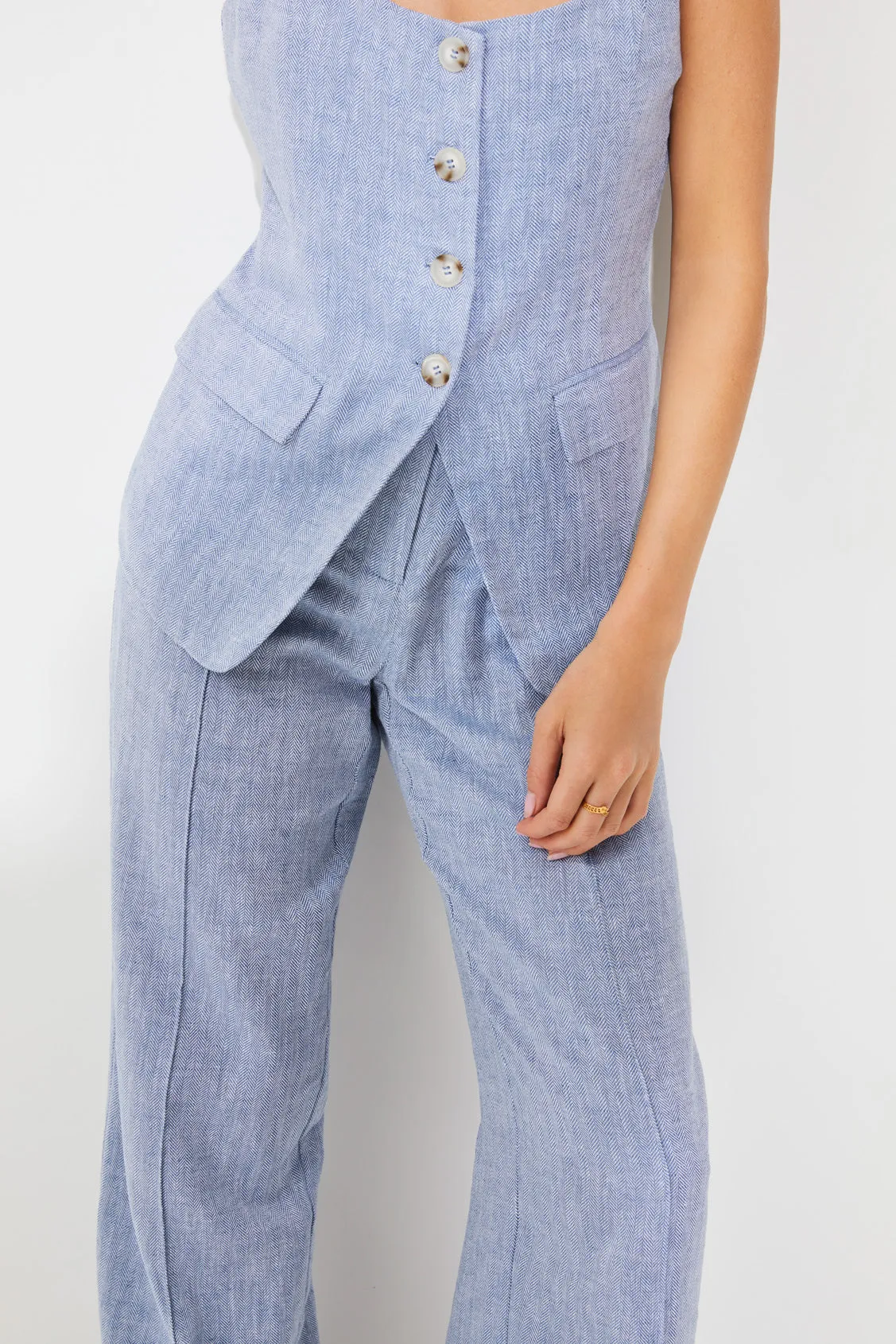Suncoo Joana Blue Straight Leg Linen Blend Trousers