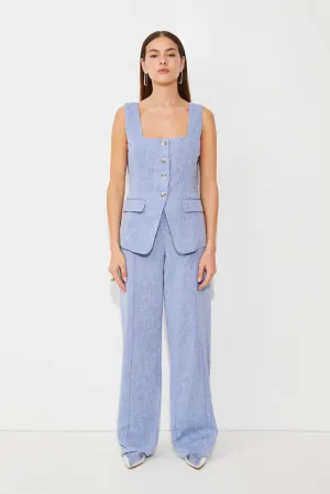 Suncoo Joana Blue Straight Leg Linen Blend Trousers