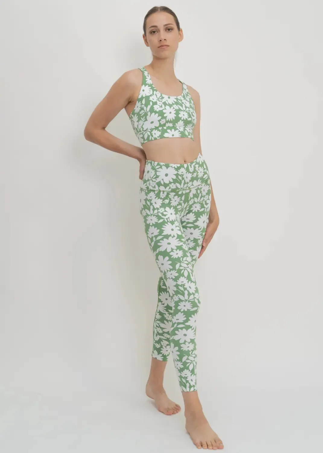 Surf & Yoga Leggings in Green Moonflower