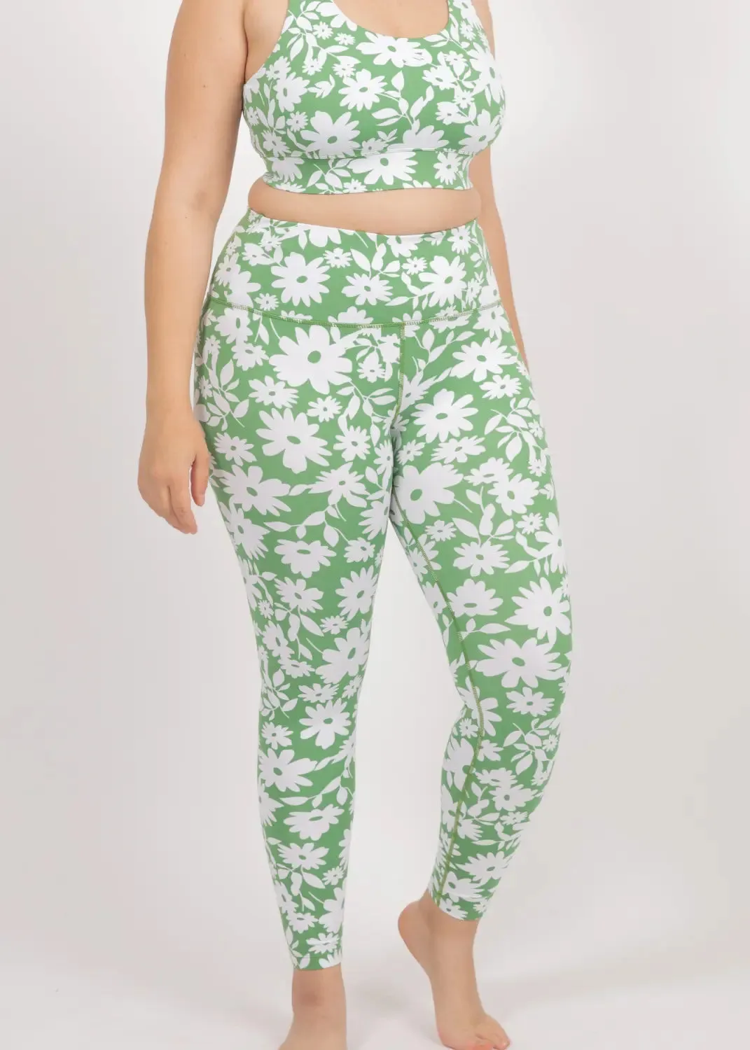 Surf & Yoga Leggings in Green Moonflower