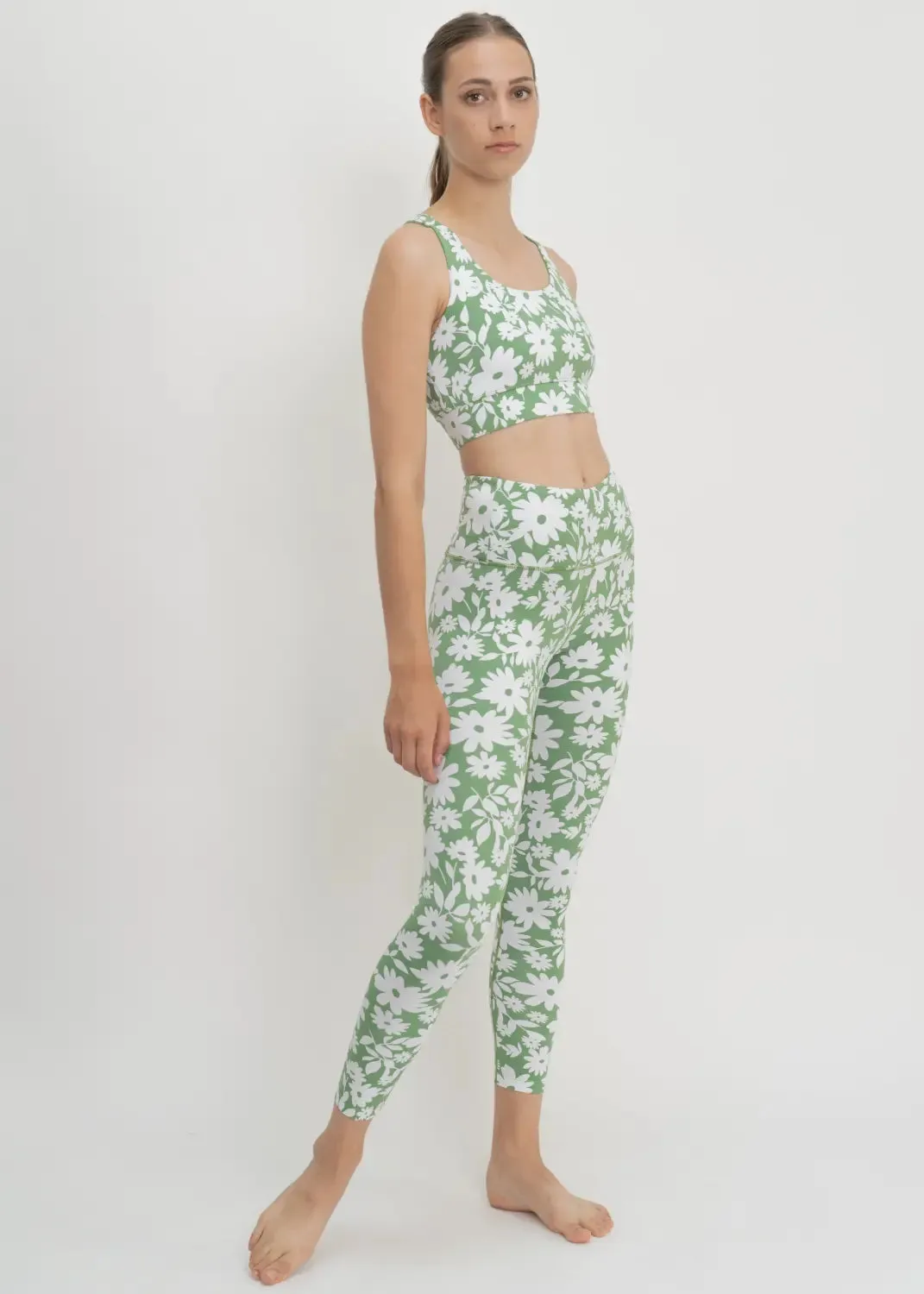 Surf & Yoga Leggings in Green Moonflower