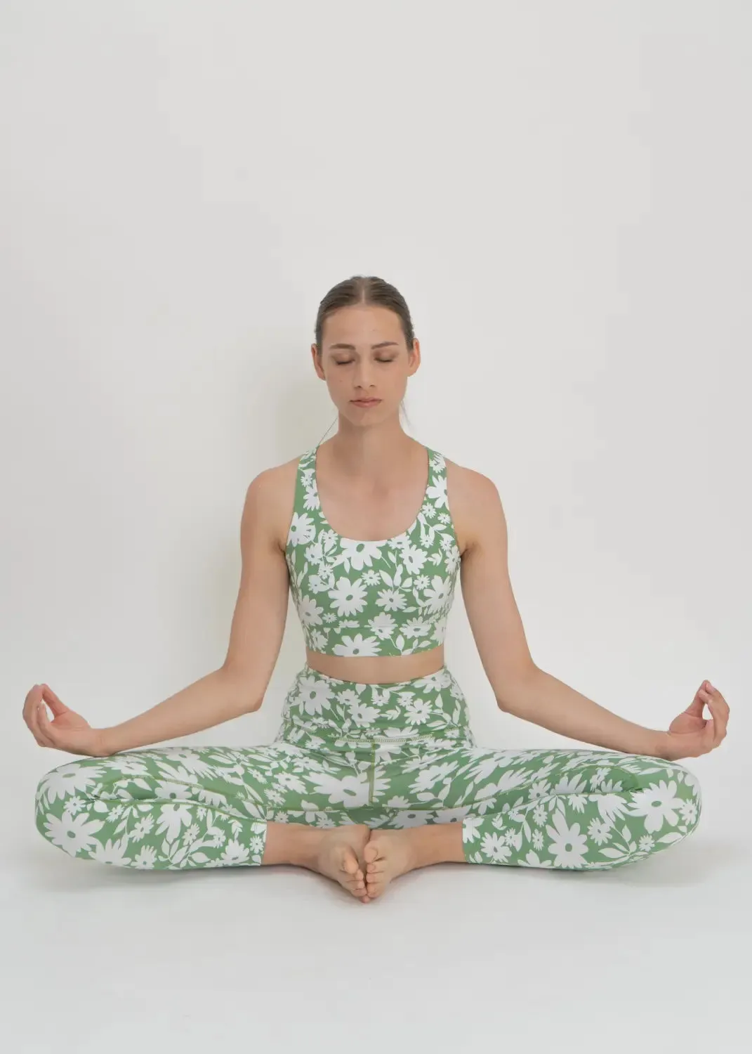 Surf & Yoga Leggings in Green Moonflower