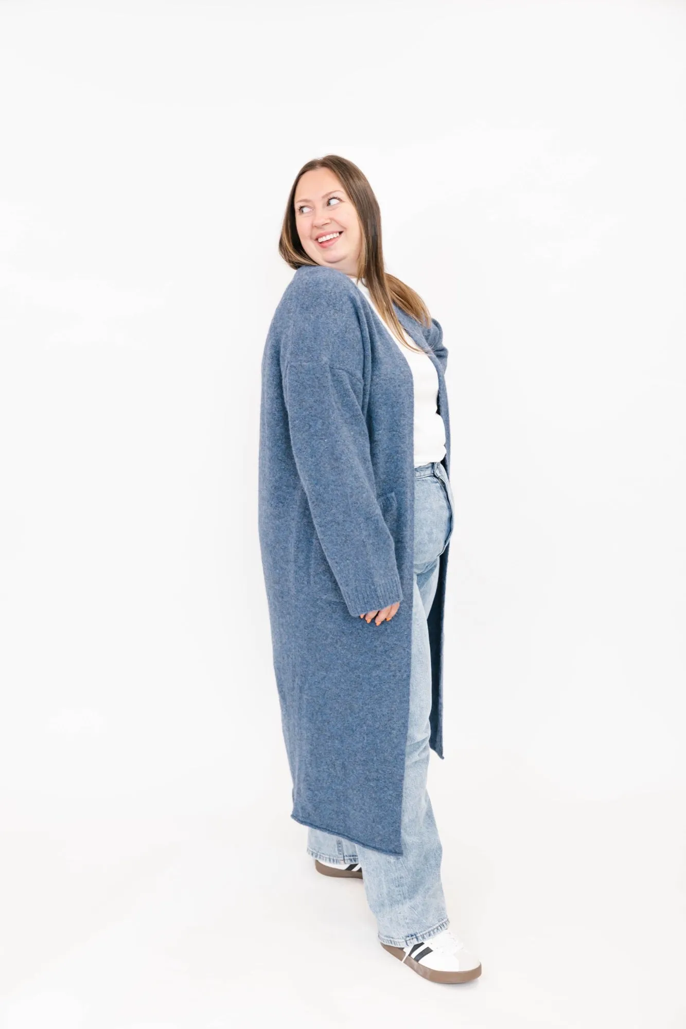 Sweater Weather Long Cardigan in Light Navy