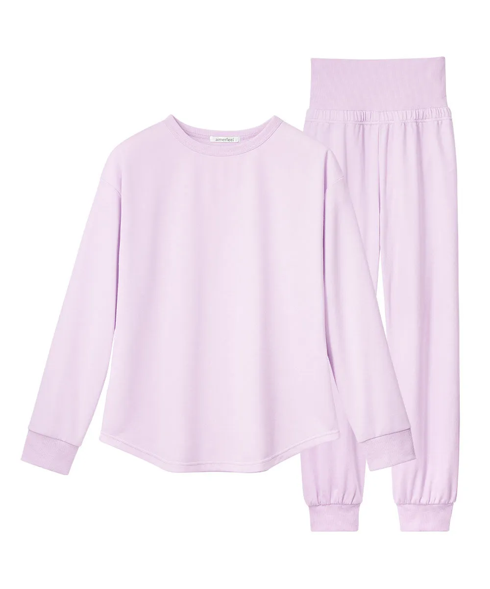 Sweatwear with Belly Warmer Long Sleeve Top-and-Bottom Set