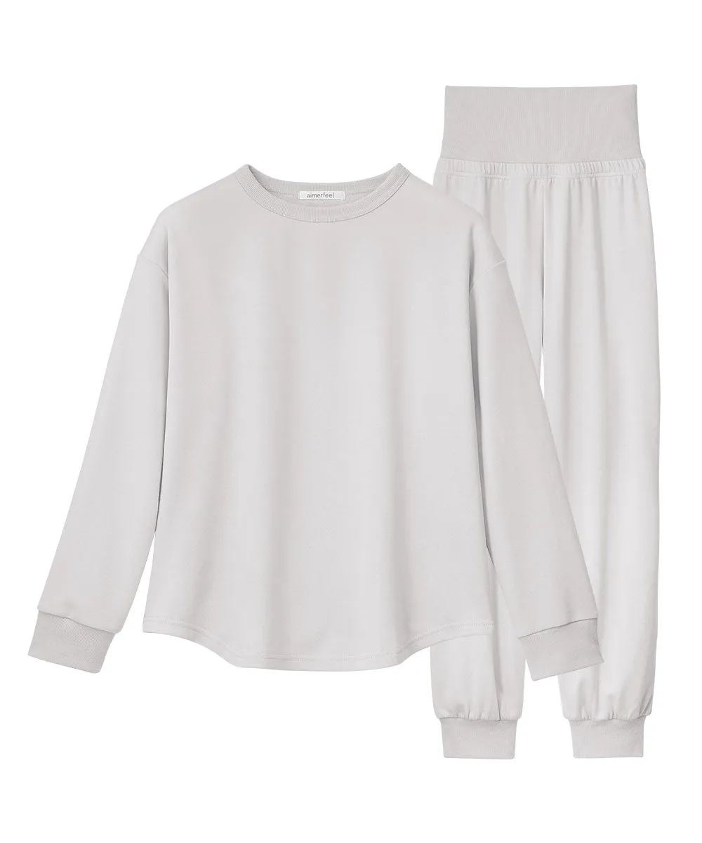 Sweatwear with Belly Warmer Long Sleeve Top-and-Bottom Set