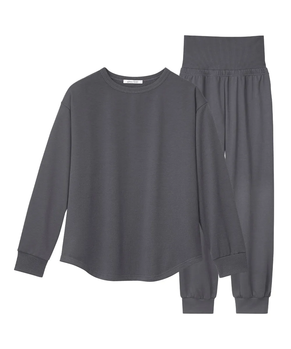 Sweatwear with Belly Warmer Long Sleeve Top-and-Bottom Set