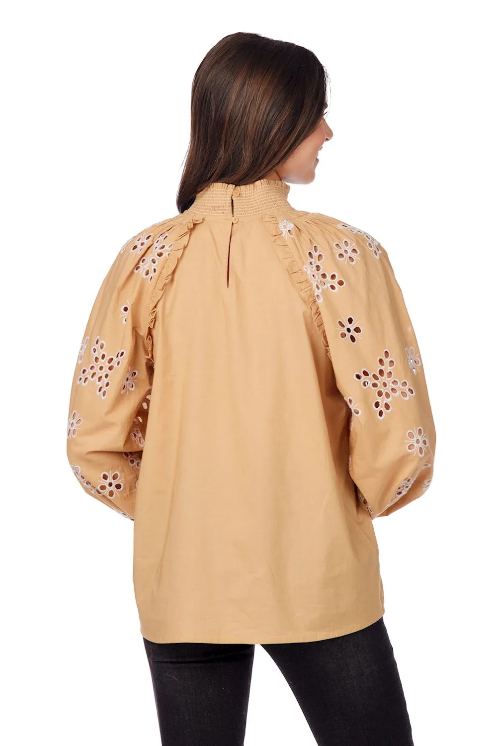 Tan Emilia Eyelet Top