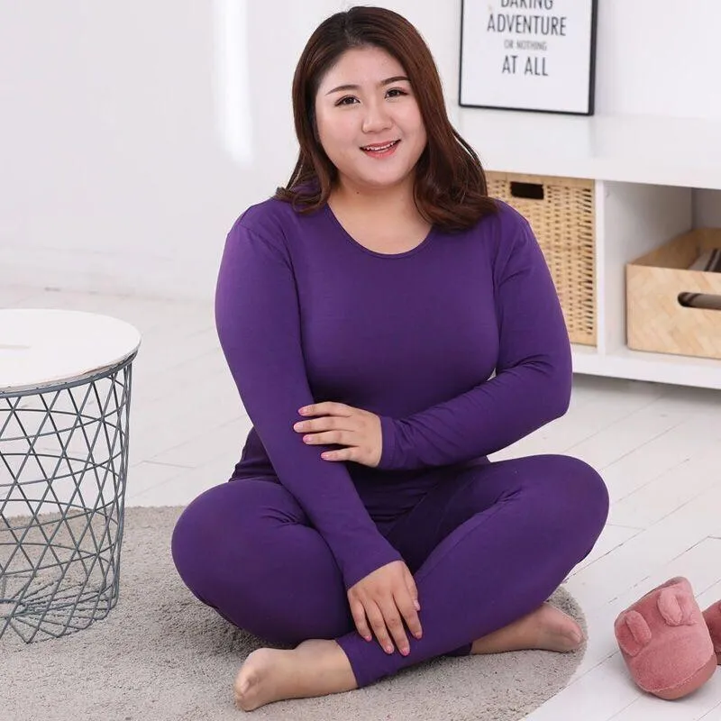 Thermal Underwear Ladies Suit Plus Velvet Plus Bottoming Shirt Qiuyi Long Trousers Thin Extra-large Pajamas