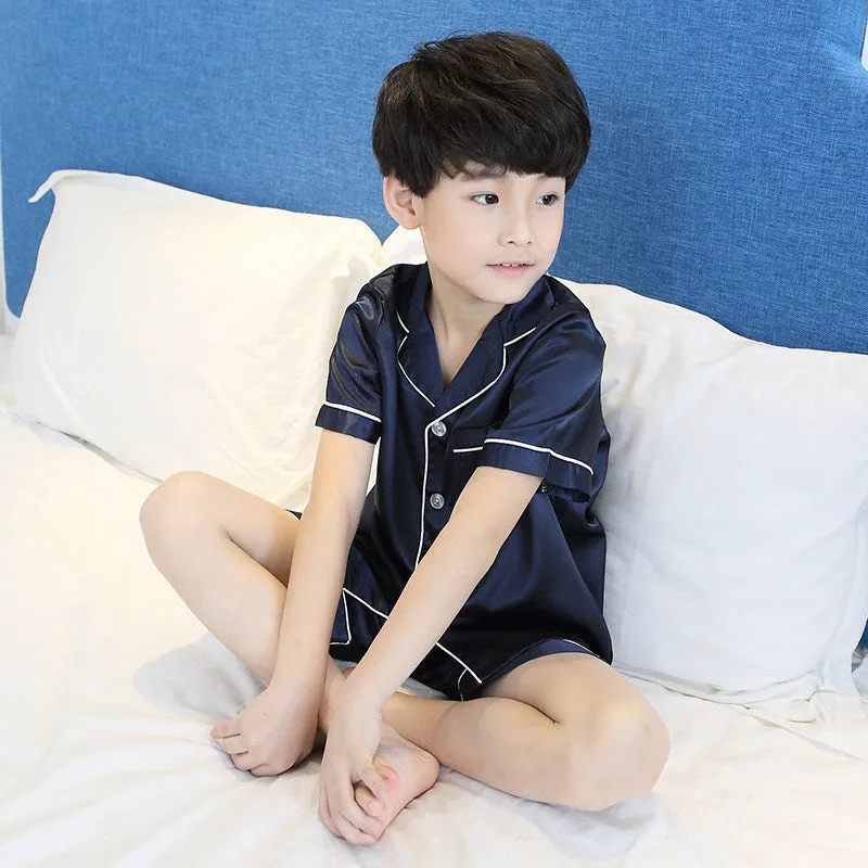 Thin Boys and Girls Short-sleeved One Piece Children's Cotton Pajamas