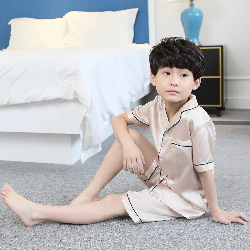 Thin Boys and Girls Short-sleeved One Piece Children's Cotton Pajamas