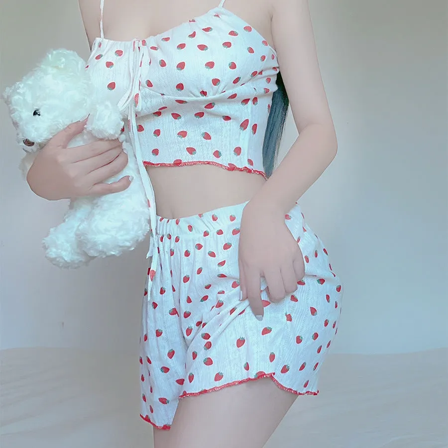 Thin Camisole Shorts Suit Strawberry Home Wear UB7332