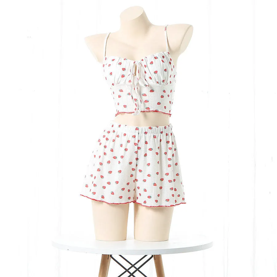 Thin Camisole Shorts Suit Strawberry Home Wear UB7332