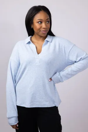 Thread & Supply Taylor Johnny Collar Shirt for Women in Sky Blue | T4404PVTS-SKYBLUEHEATHER