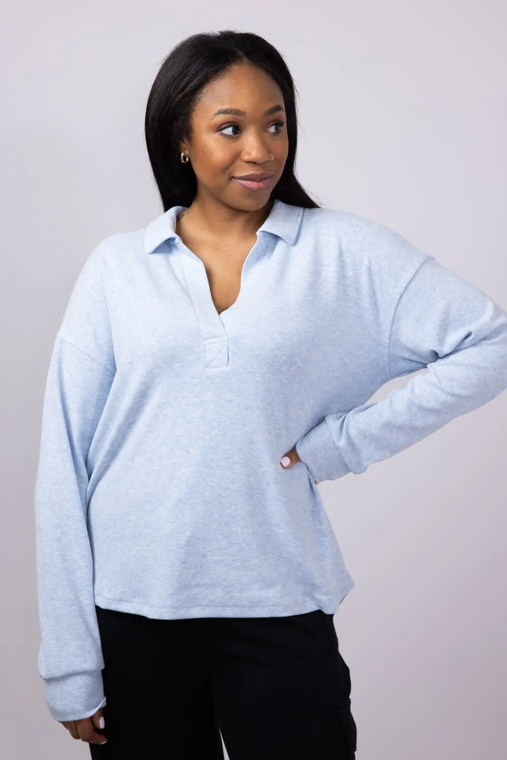 Thread & Supply Taylor Johnny Collar Shirt for Women in Sky Blue | T4404PVTS-SKYBLUEHEATHER
