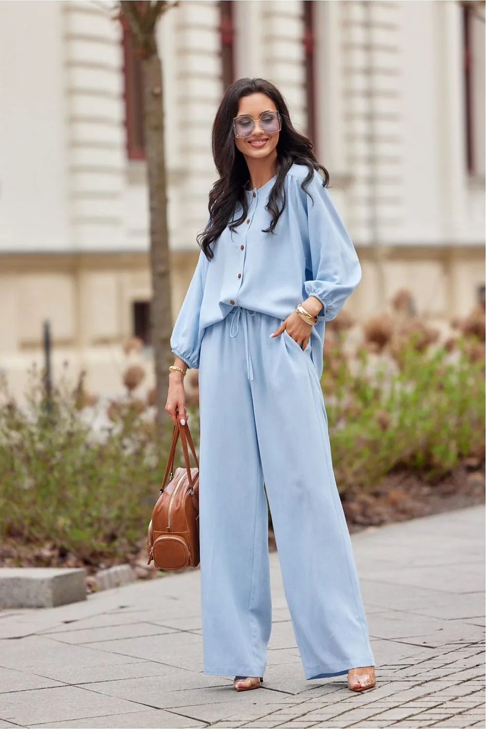 Tied High-Waist Wide-Leg Trousers