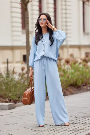 Tied High-Waist Wide-Leg Trousers