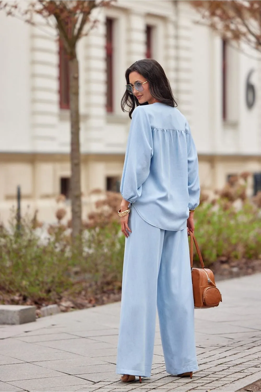 Tied High-Waist Wide-Leg Trousers