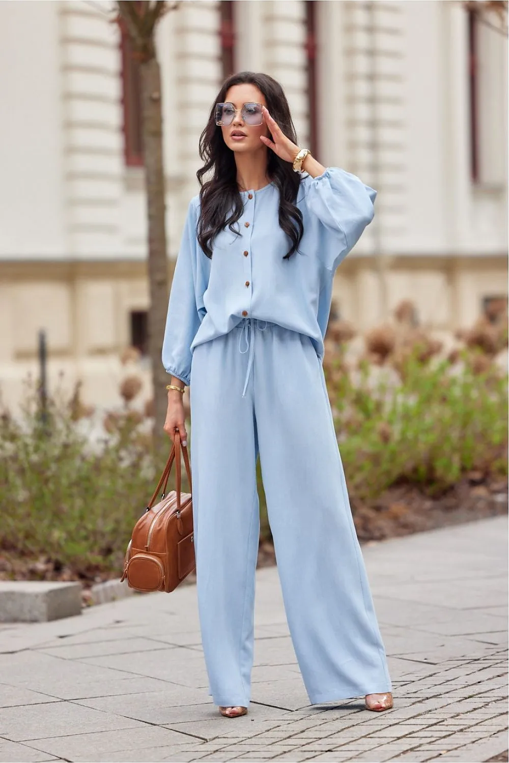Tied High-Waist Wide-Leg Trousers