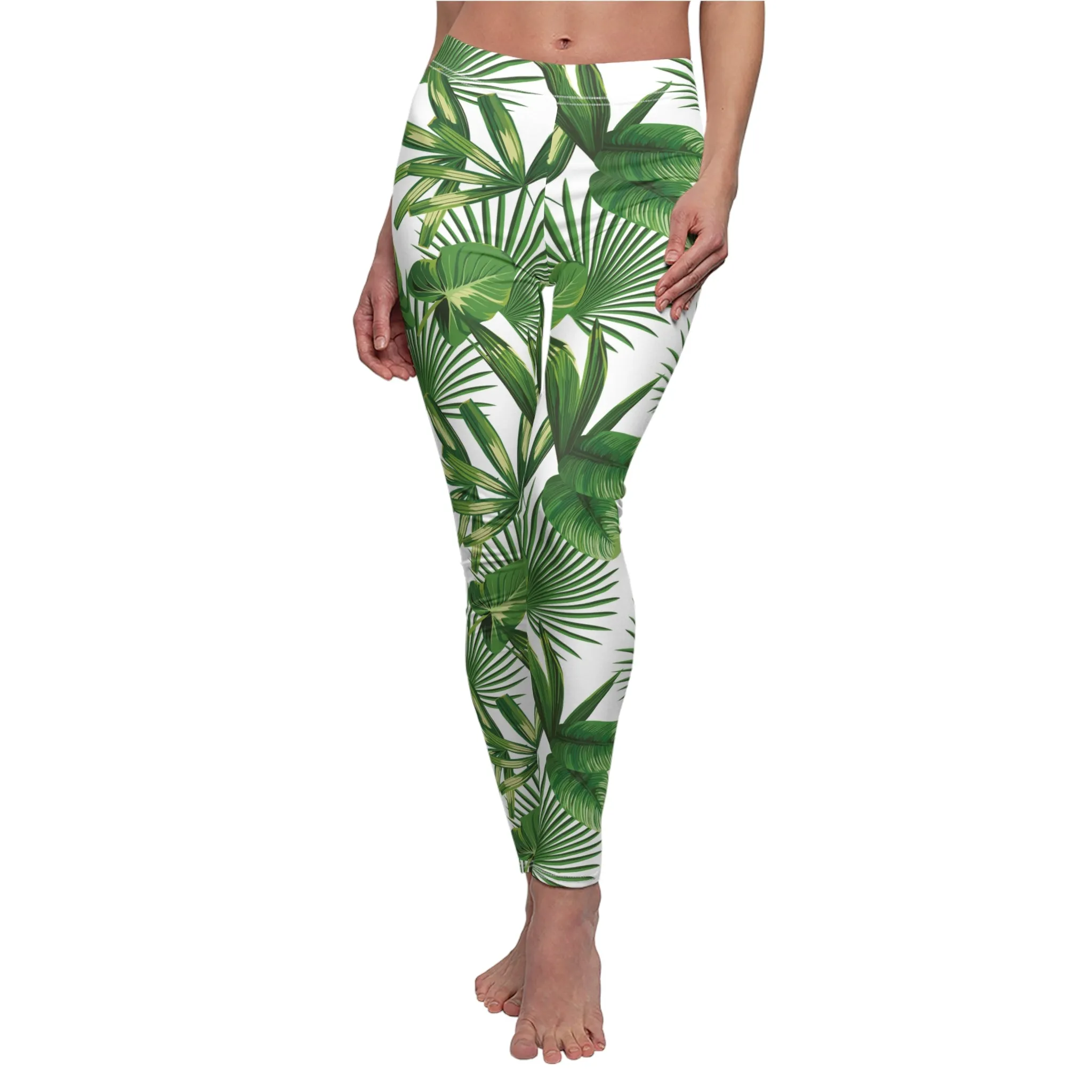 Tropical Palm Leaf Womens Leggings Stretch Pants - Saiko Studio