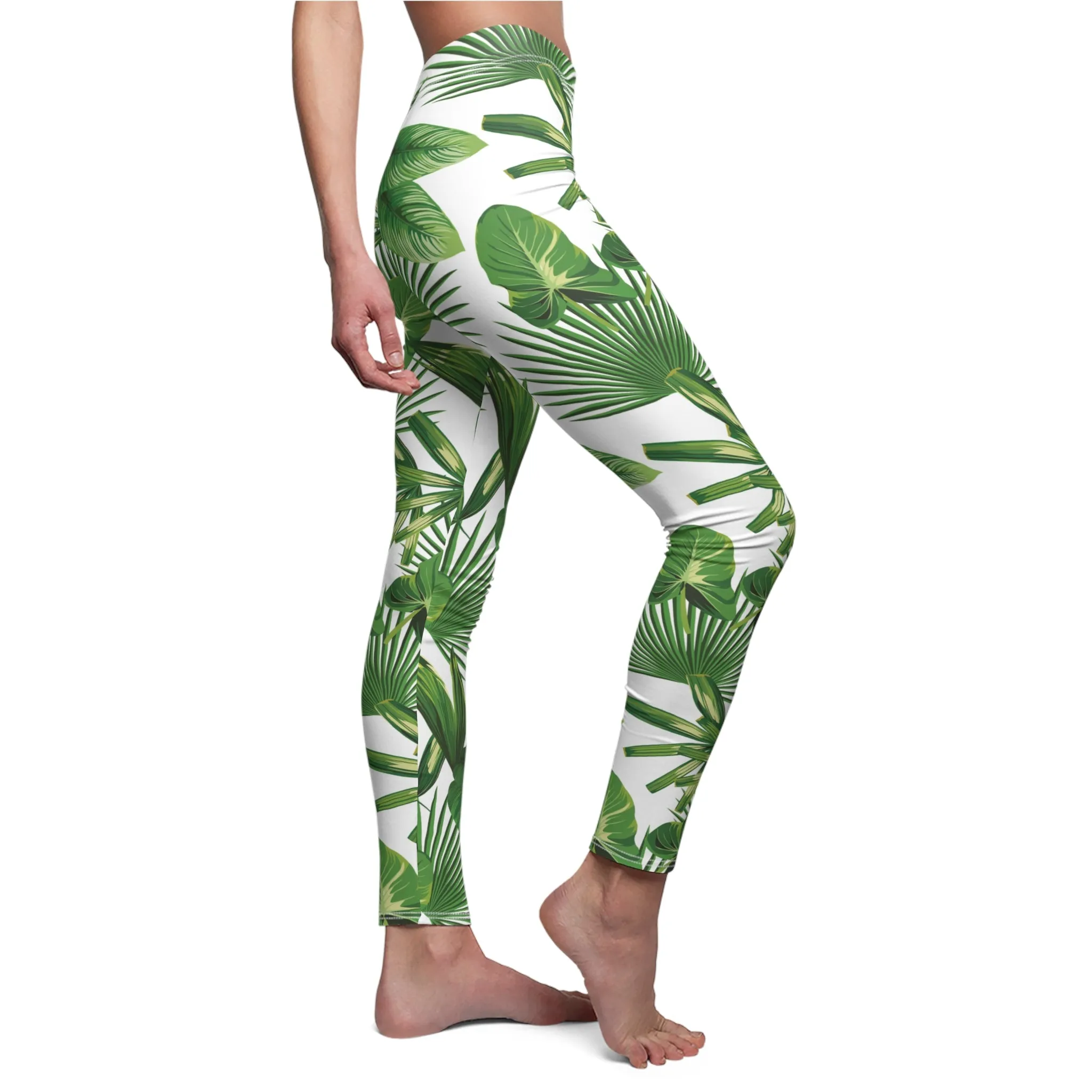Tropical Palm Leaf Womens Leggings Stretch Pants - Saiko Studio