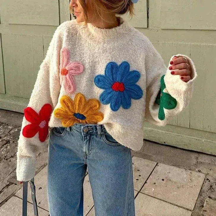 Trudy - decorative floral sweater