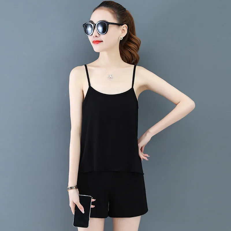 Two-Piece Summer Sexy Suspender Shorts Women Thin Pajamas