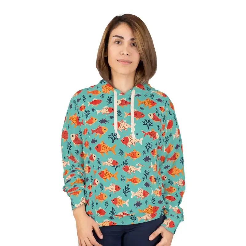 Vibrant Aop Unisex Pullover Hoodie with Fish Prints