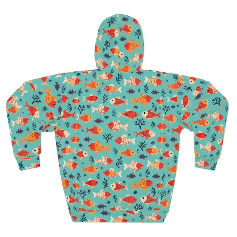 Vibrant Aop Unisex Pullover Hoodie with Fish Prints