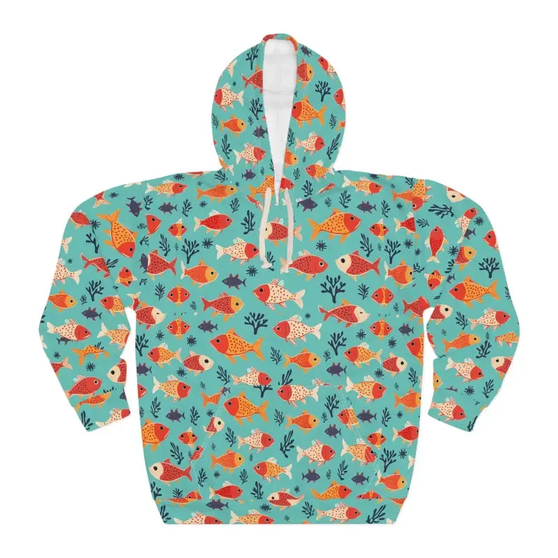 Vibrant Aop Unisex Pullover Hoodie with Fish Prints