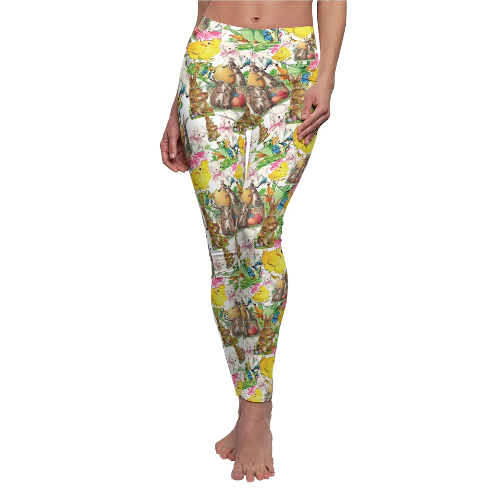 Vintage Easter Images Womens Leggingss Bunny Chick Yoga Pants - Saiko Studio