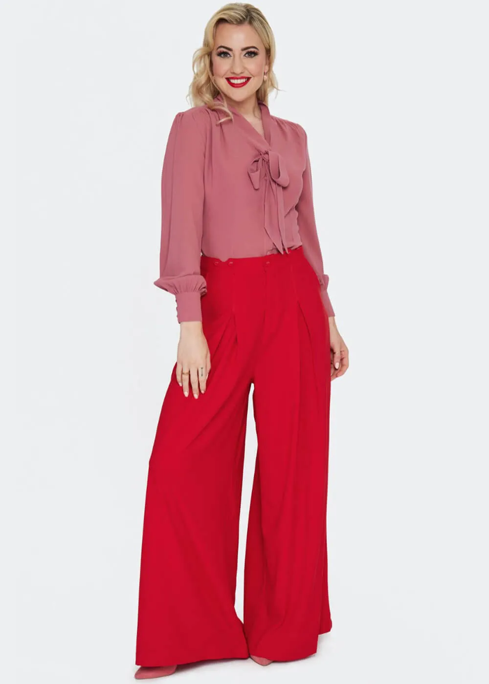Voodoo Vixen Heart Button 40's Blouse Pink
