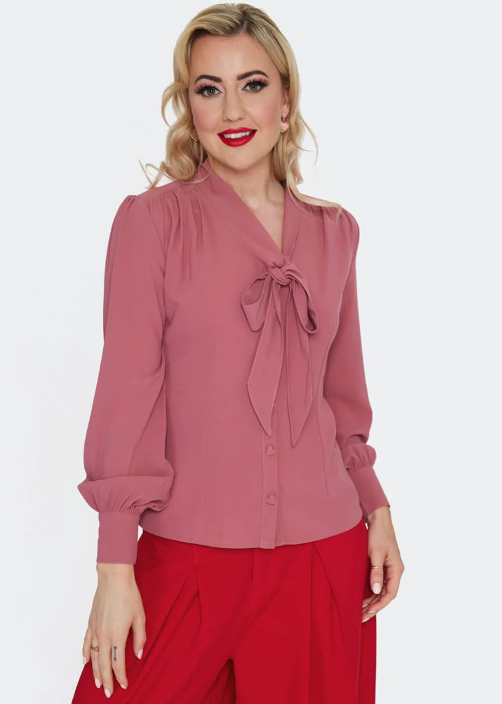 Voodoo Vixen Heart Button 40's Blouse Pink