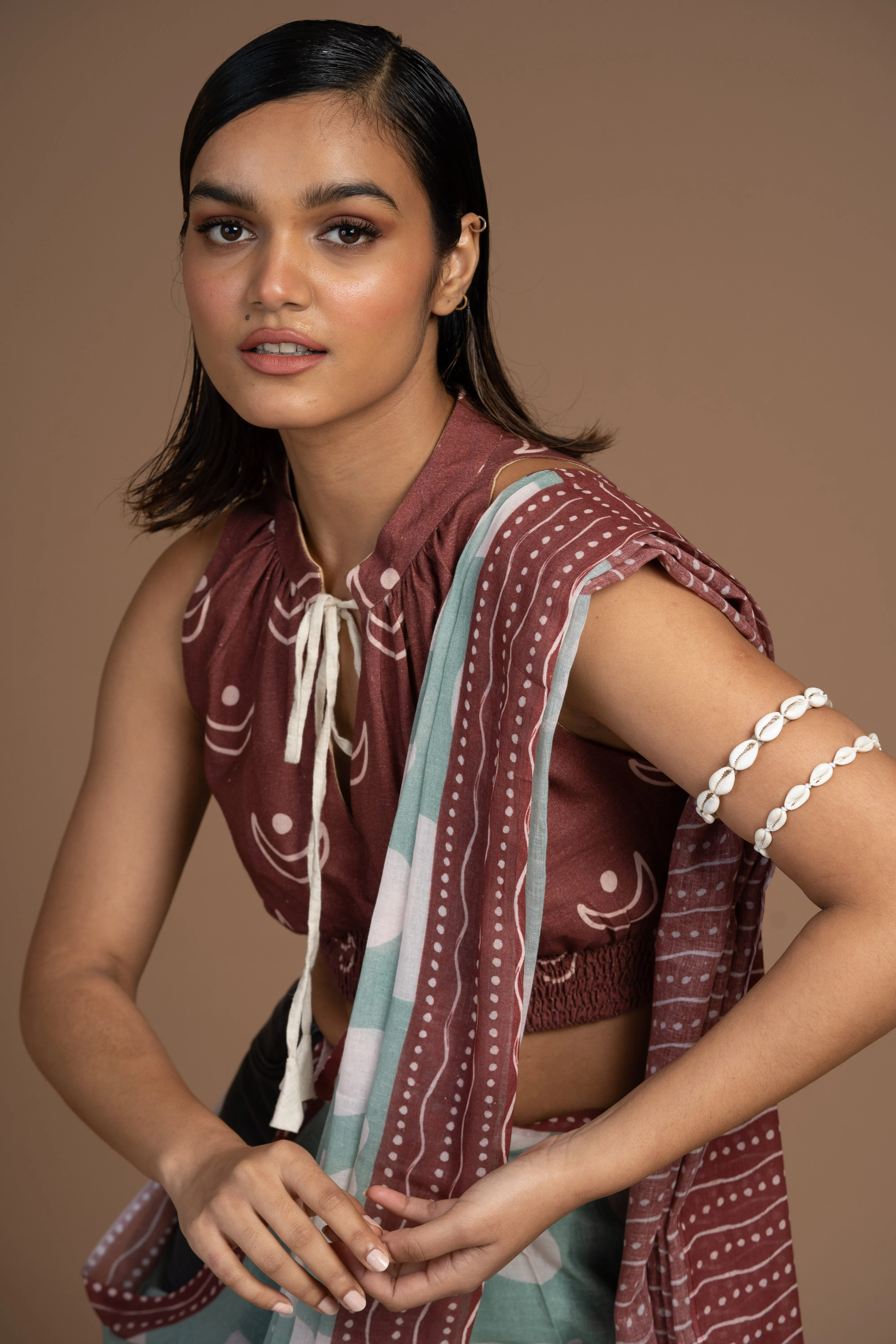 Waves of Geometry Cotton Sari