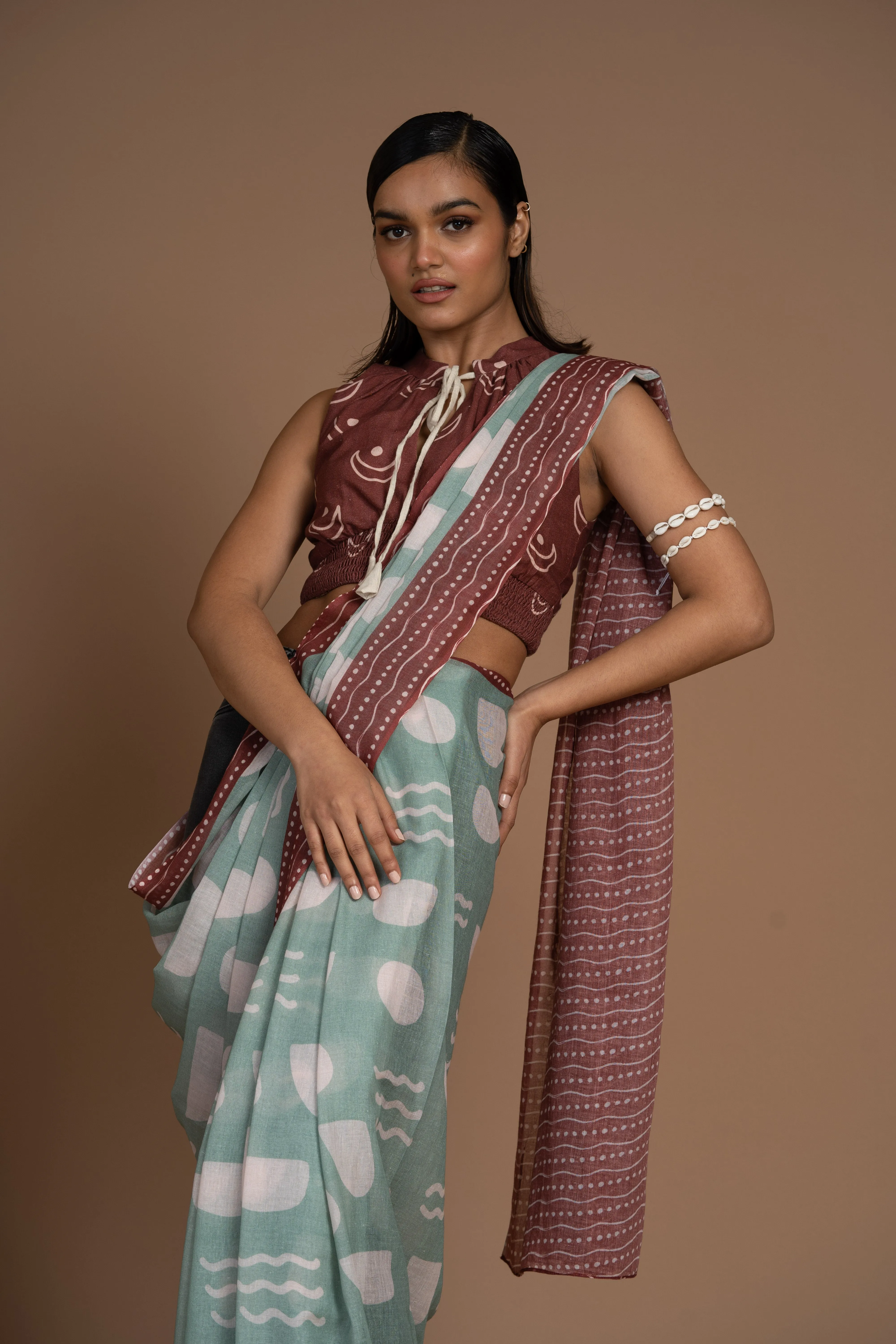 Waves of Geometry Cotton Sari
