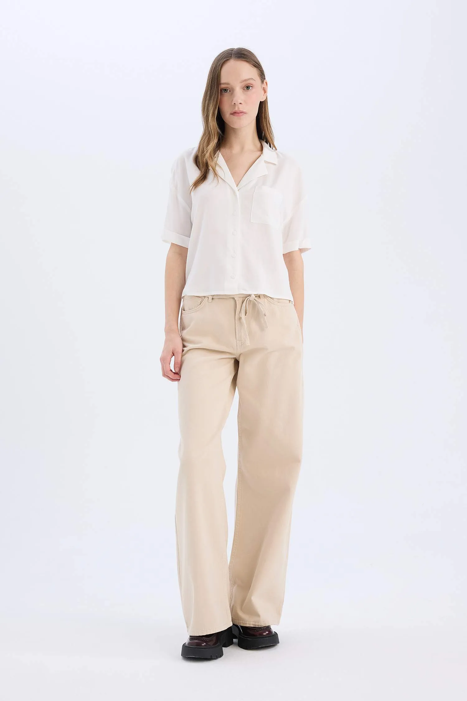 Wide Leg High Waist Gabardine Trousers