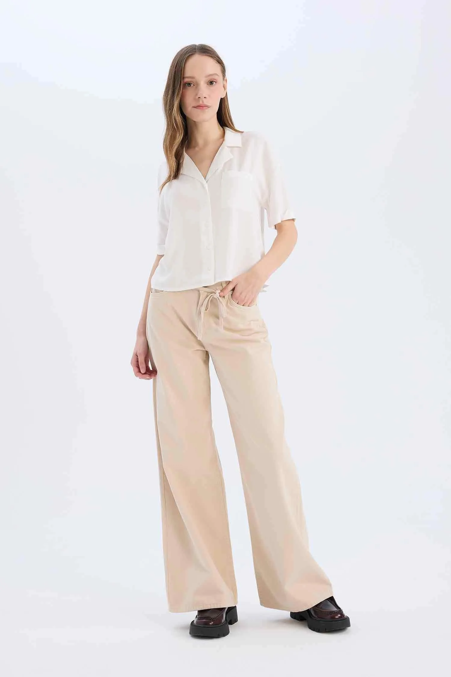 Wide Leg High Waist Gabardine Trousers
