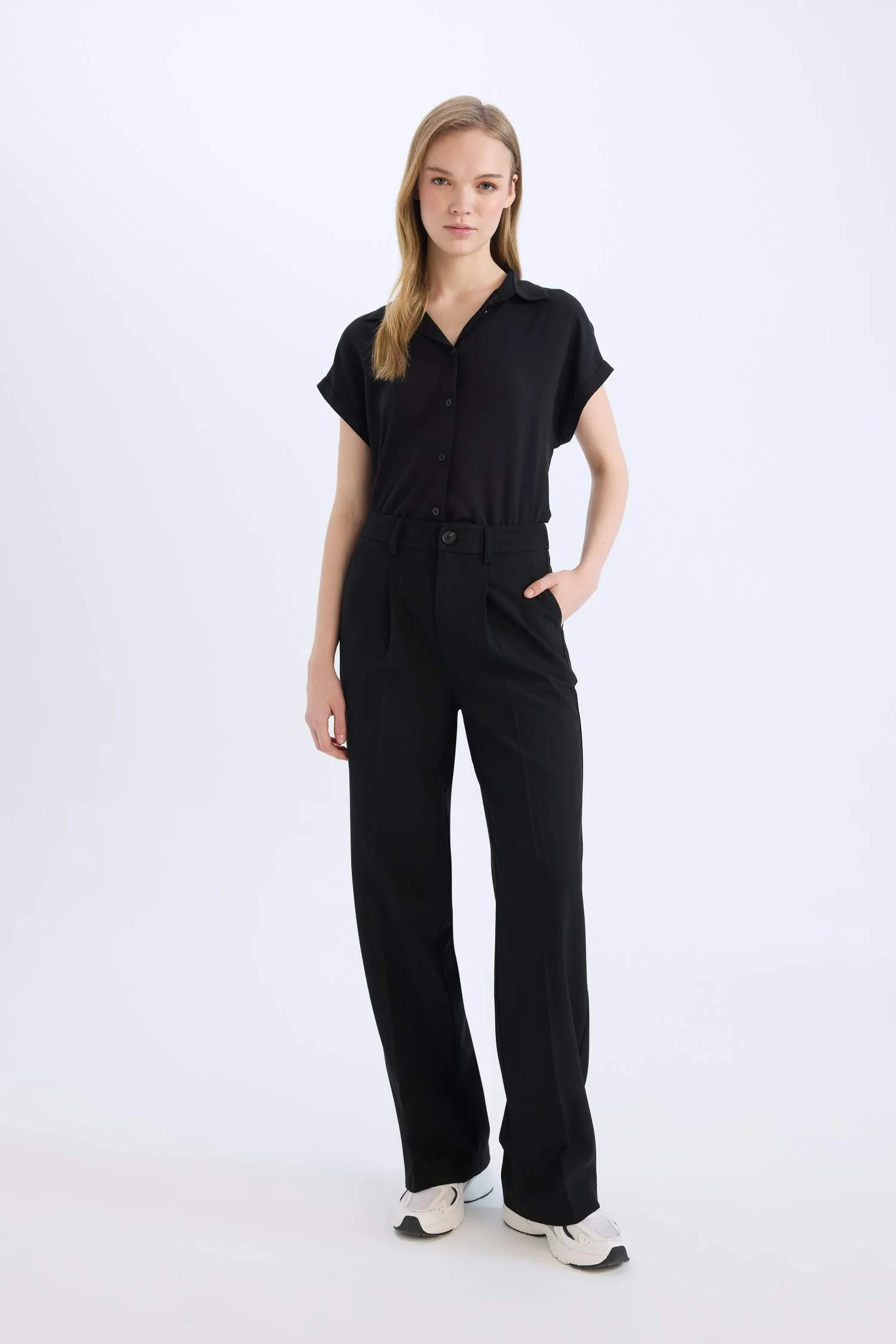 Wide Leg High Waist Standard Length Basic Classic Trousers