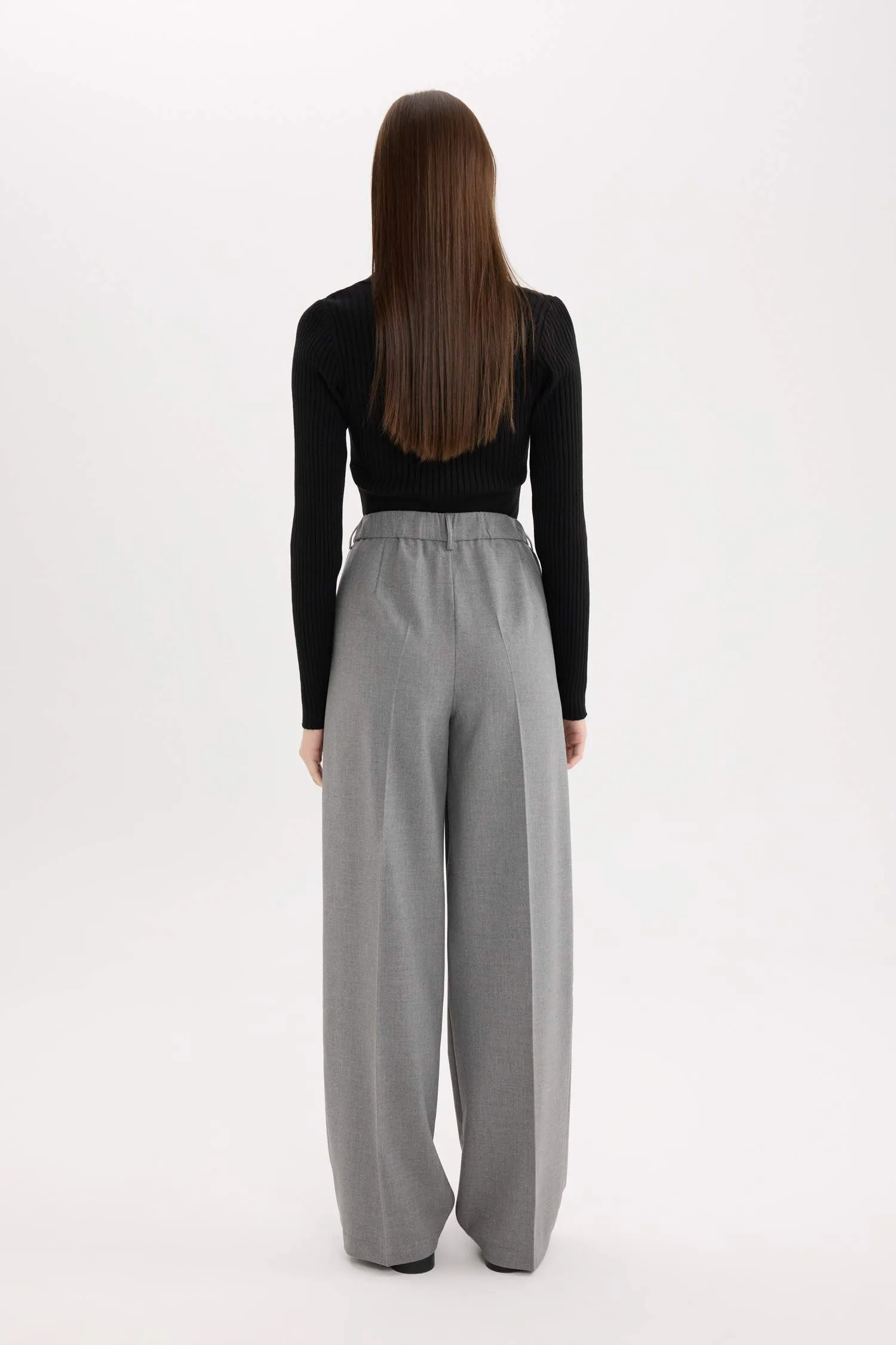 Wide Leg High Waist Standard Length Basic Classic Trousers