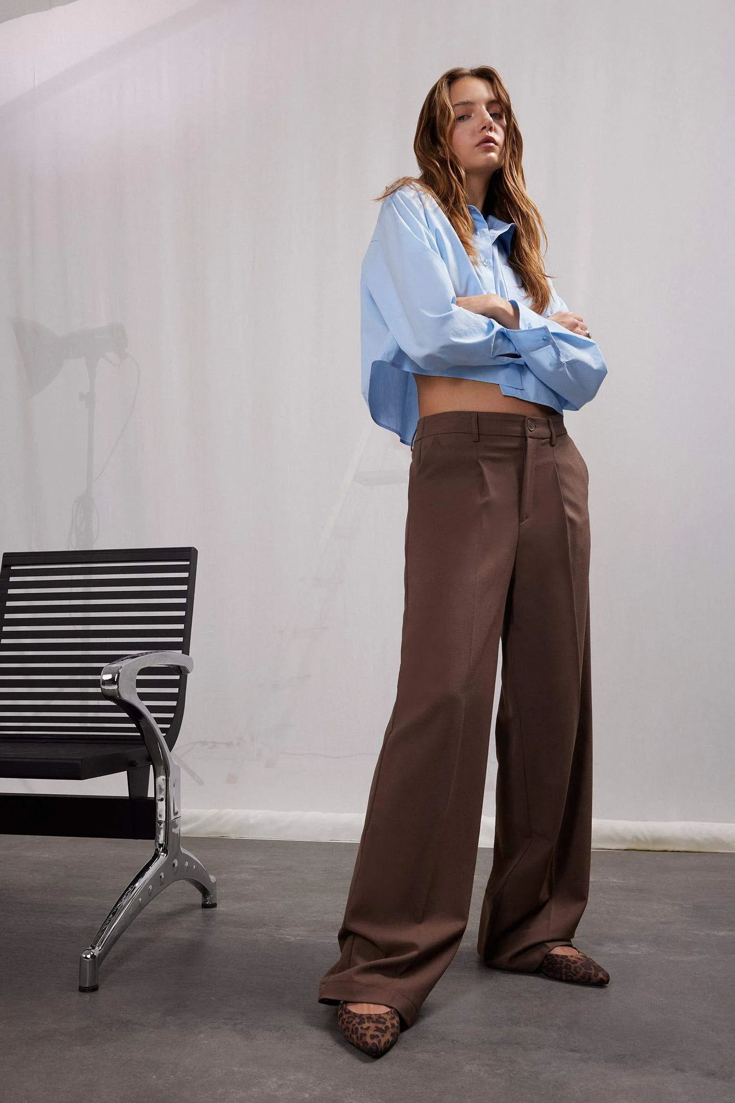 Wide Leg High Waist Standard Length Basic Classic Trousers
