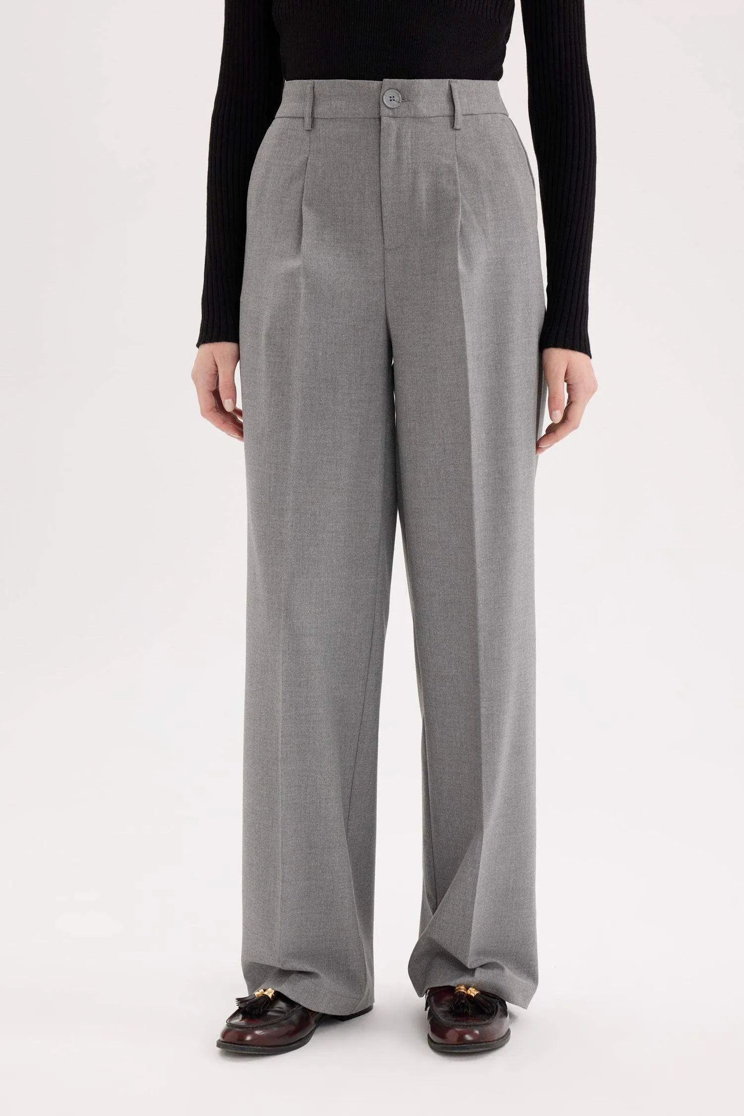 Wide Leg High Waist Standard Length Basic Classic Trousers