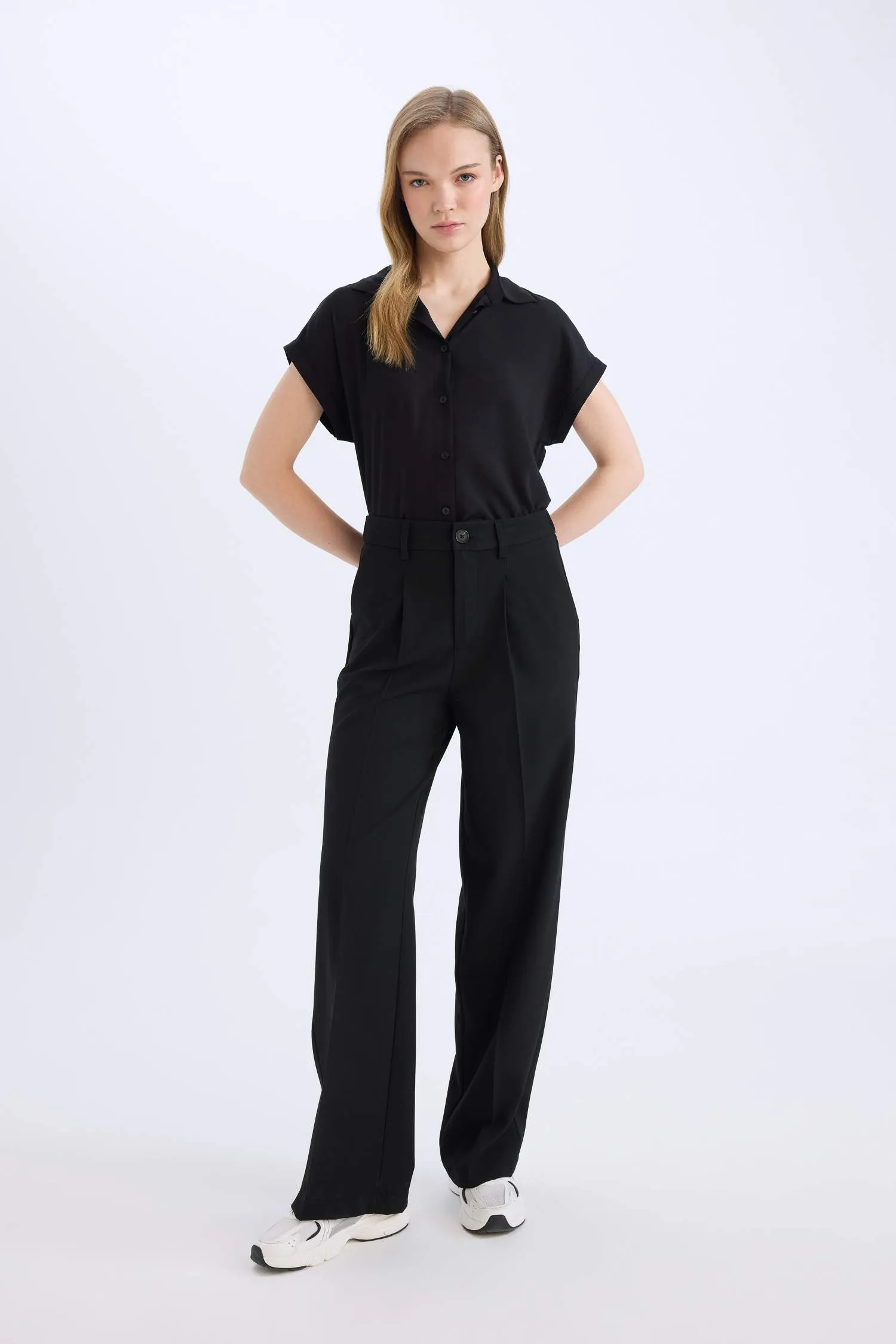 Wide Leg High Waist Standard Length Basic Classic Trousers
