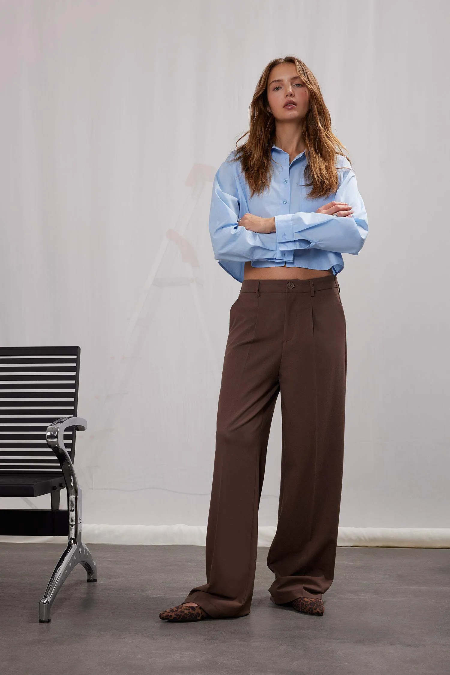 Wide Leg High Waist Standard Length Basic Classic Trousers