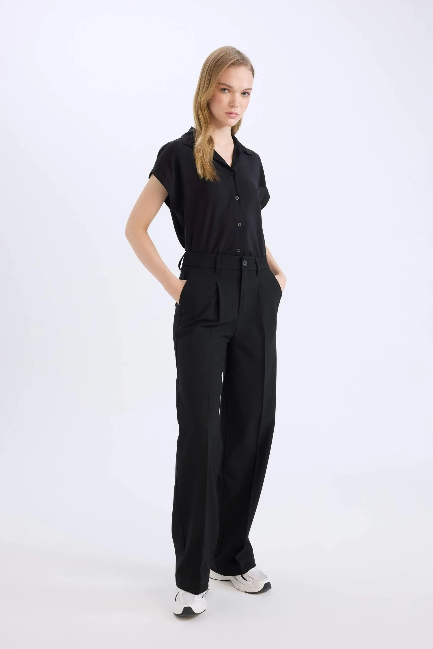 Wide Leg High Waist Standard Length Basic Classic Trousers