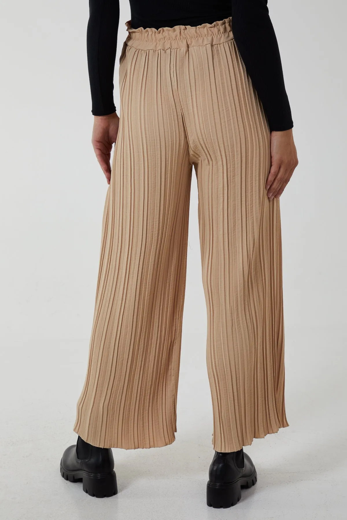 Wide Leg Plisse Drawstring Trousers