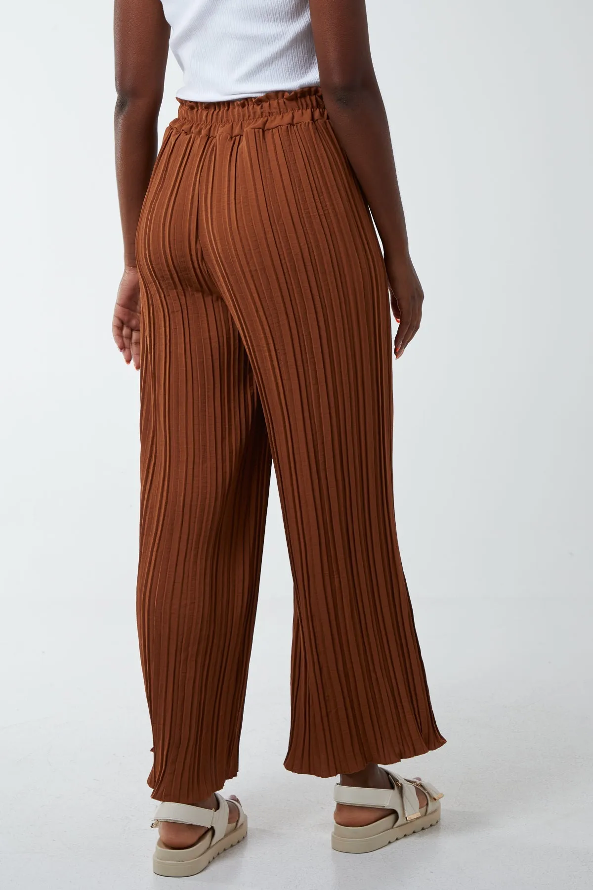 Wide Leg Plisse Drawstring Trousers