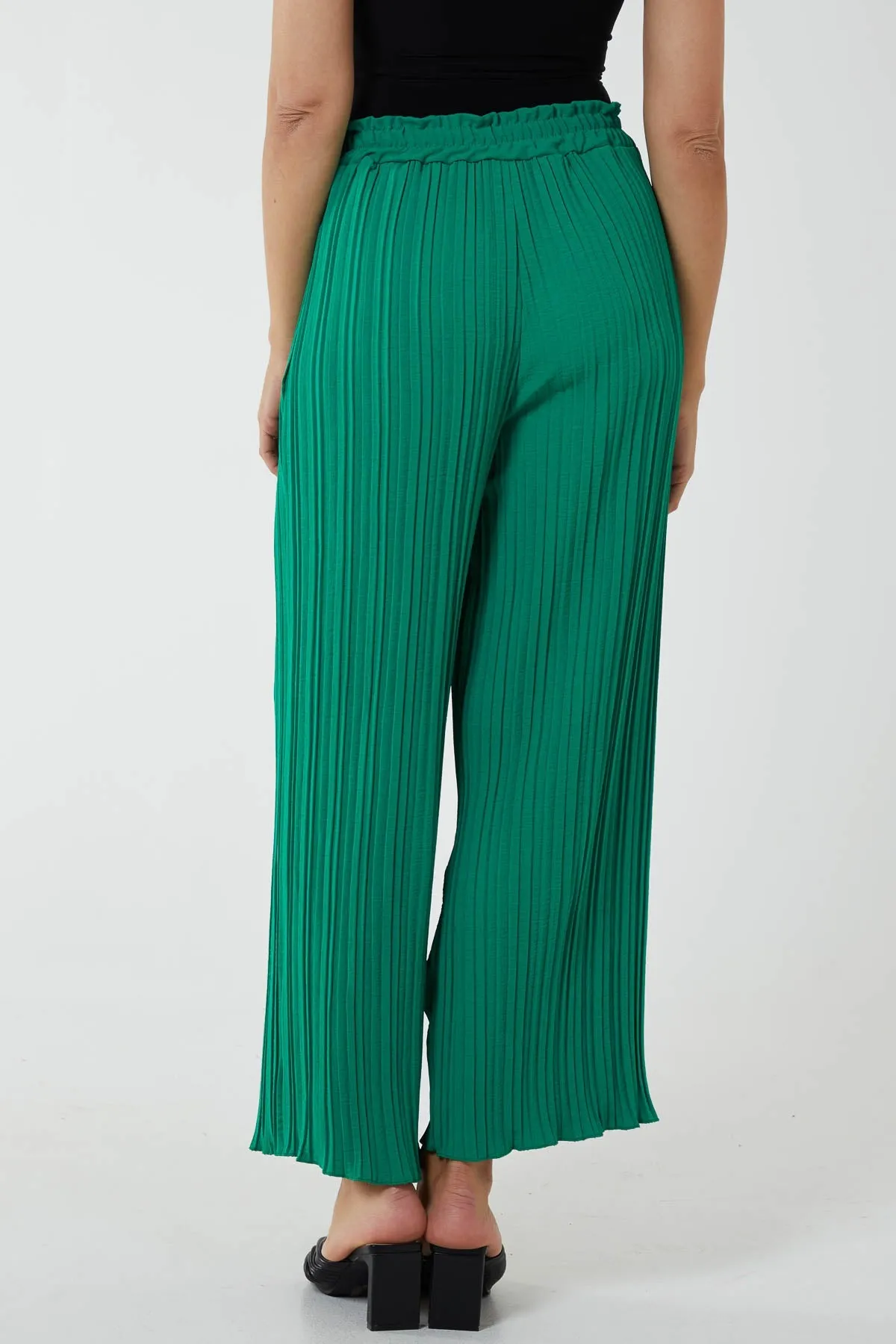 Wide Leg Plisse Drawstring Trousers