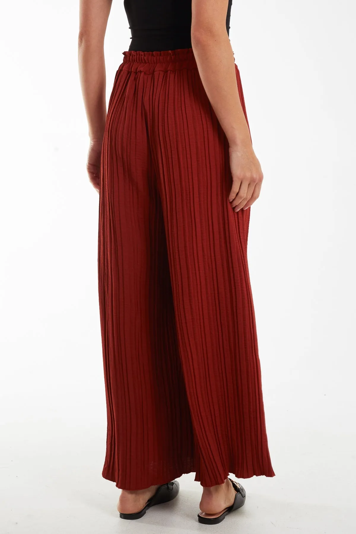 Wide Leg Plisse Drawstring Trousers