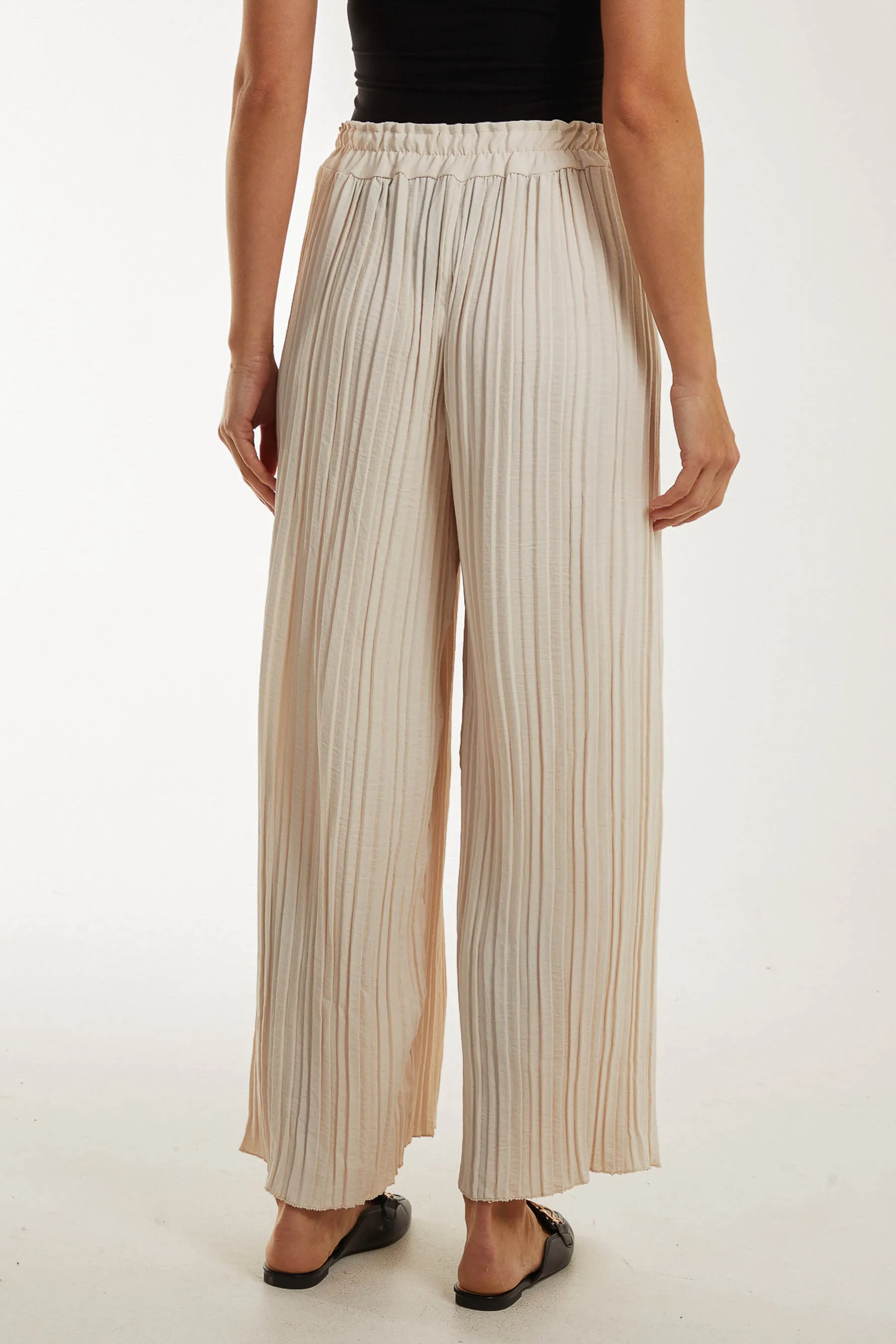Wide Leg Plisse Drawstring Trousers