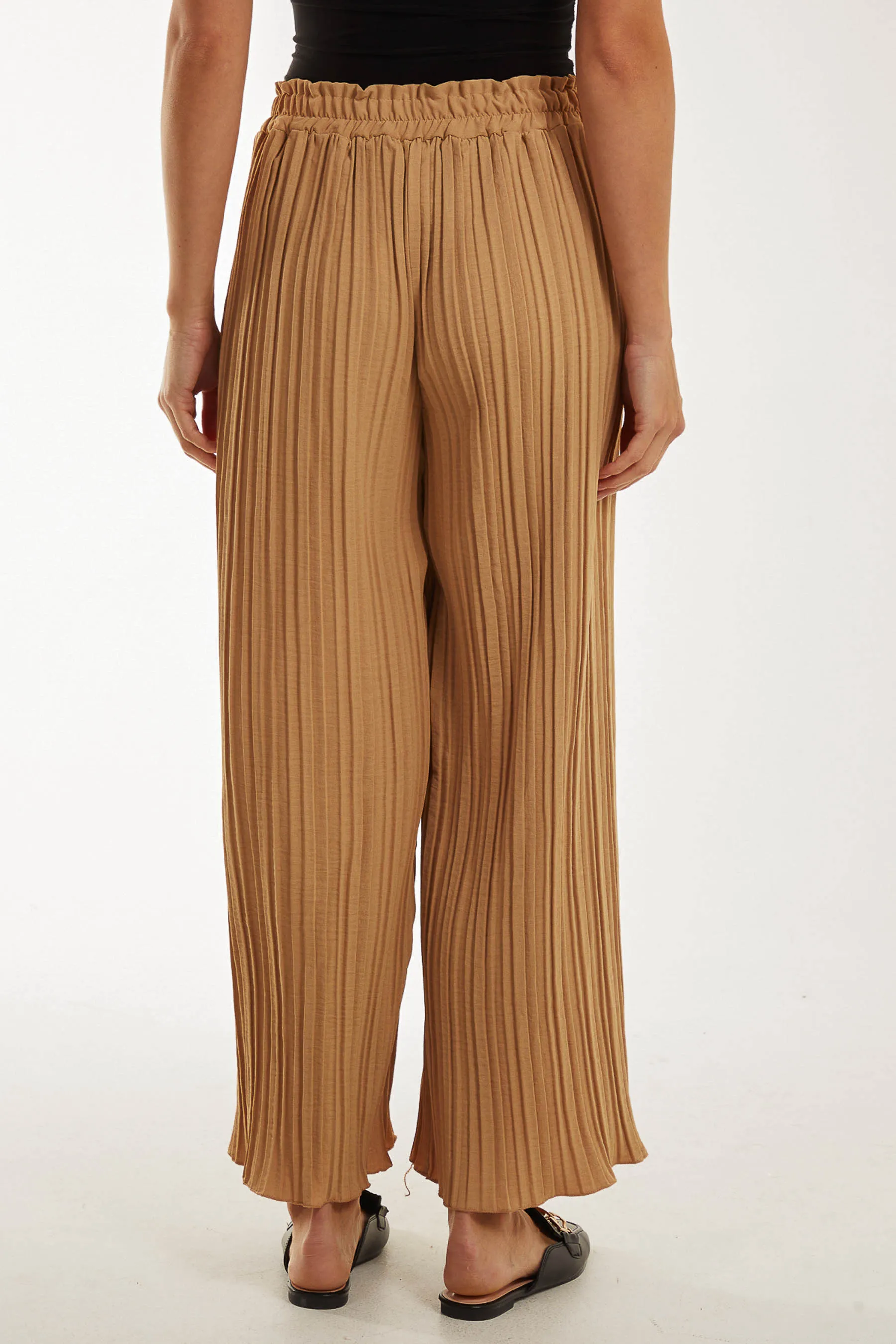 Wide Leg Plisse Drawstring Trousers